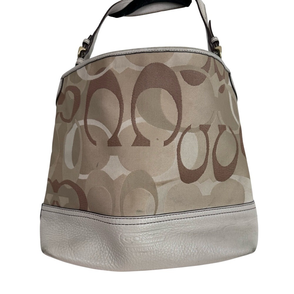 Coach Signature Canvas Hobo Bag Tan White Cream Flawed‎ Read Description
